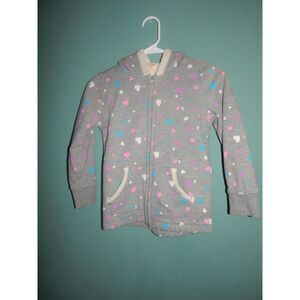 Faded Glory Girls Medium 7/8 Full Zip Gray Multicolor Heart Print Lined Jacket